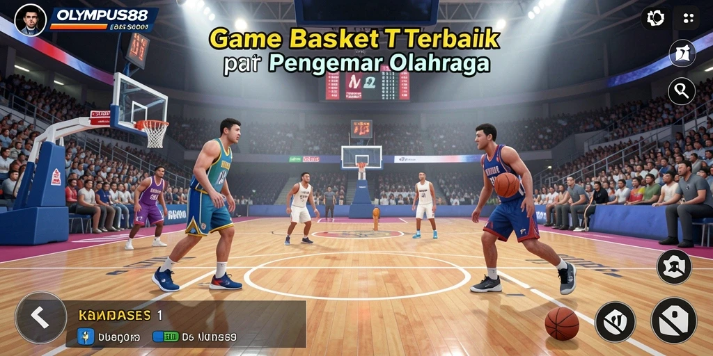 Tampilan antarmuka OLYMPUS88 dengan karakter Basket yang dinamis.