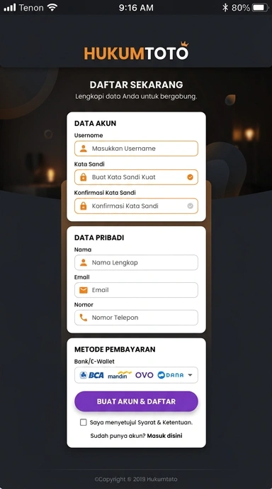 Tampilan halaman daftar hukumtoto