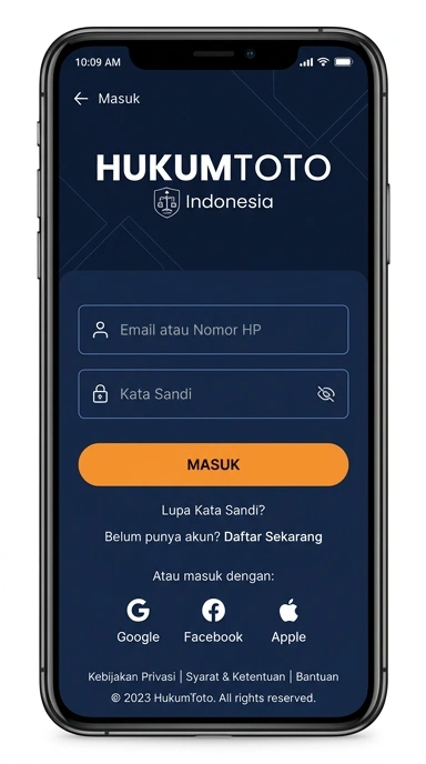 Tampilan halaman login hukumtoto